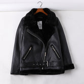 Chaqueta de cuero para motocicleta de terciopelo cálido, color negro Vinous
